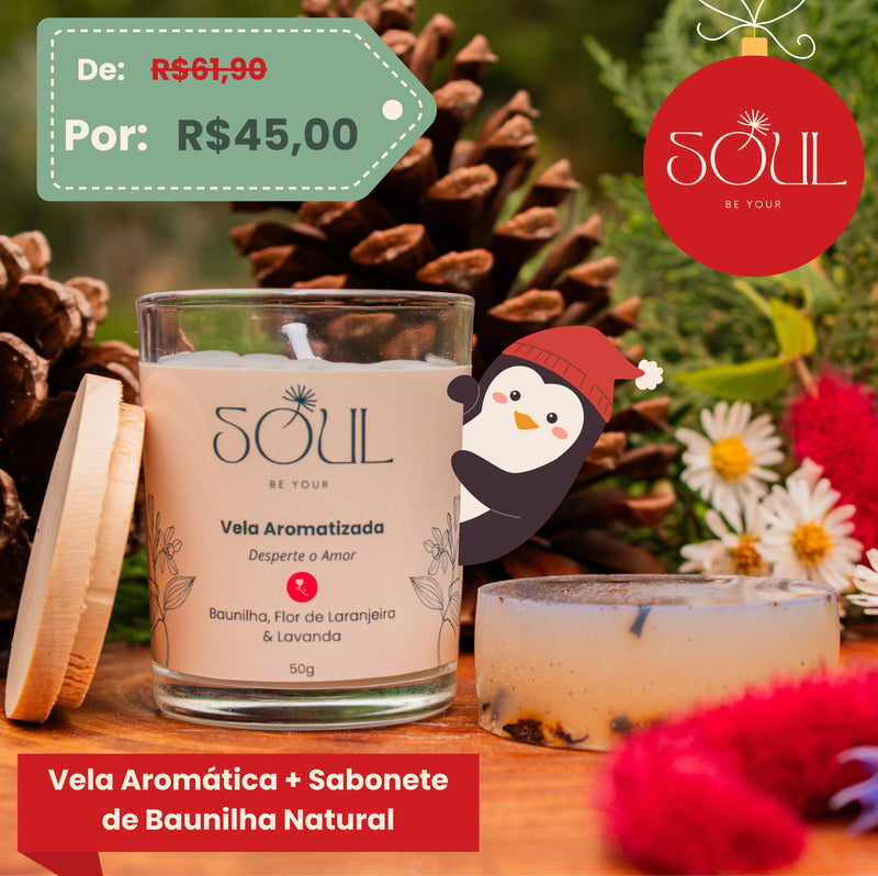 Kit Vela Aromática + Sabonete Natural de Baunilha, Flor de Laranjeira & Lavanda